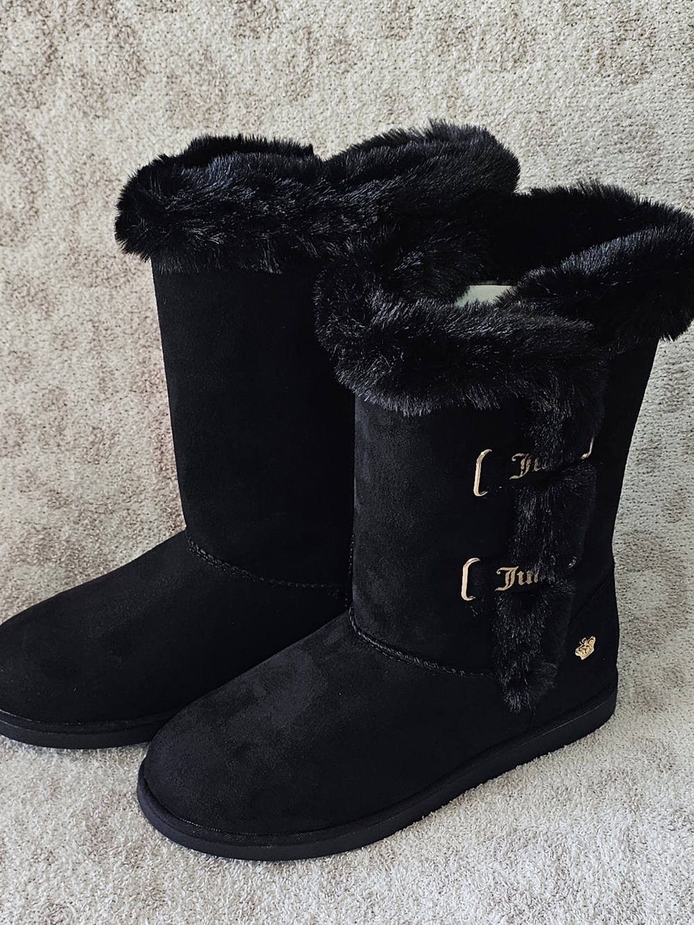 Juicy Couture Women's Black Faux-Fur Boots